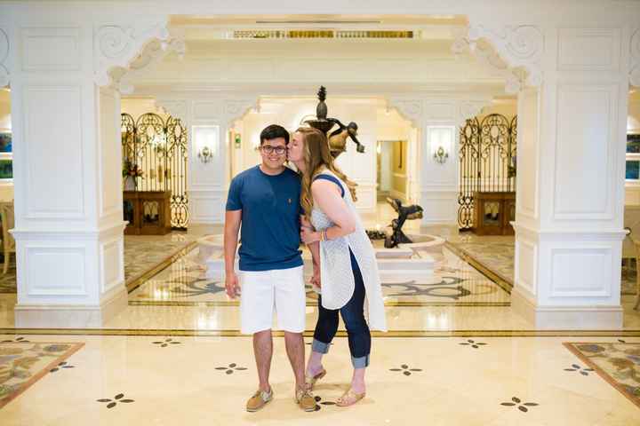 Did FH wear shorts for engagement photos?