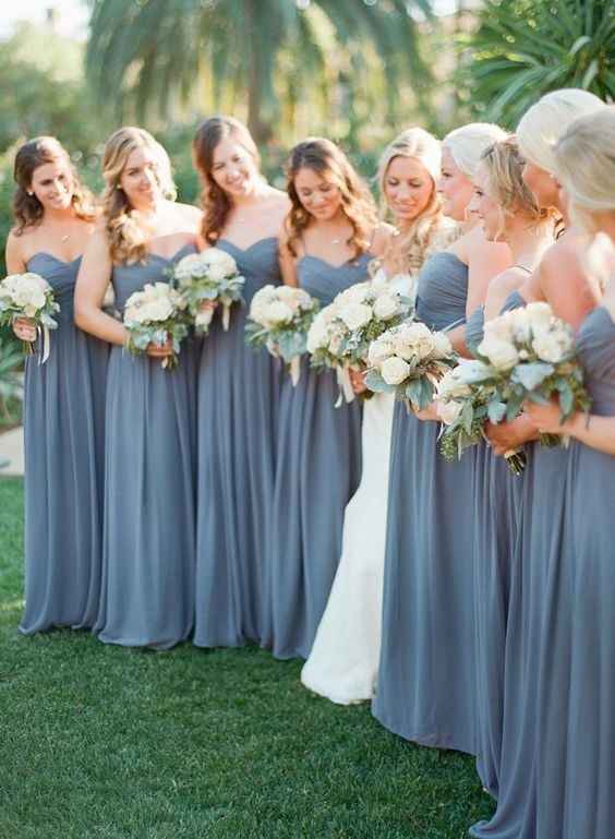 Steel blue bridesmaid 2025 dresses with sleeves