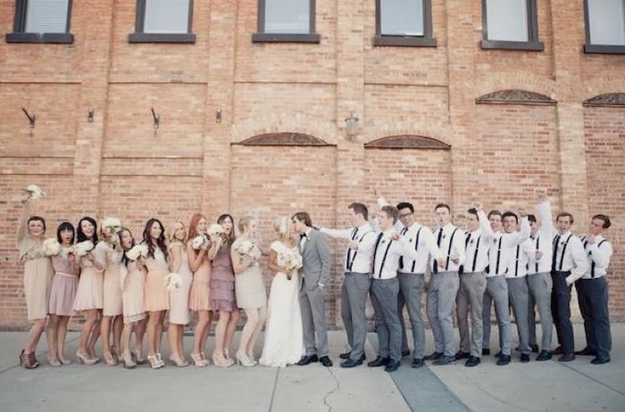 Color tuxes with blush wedding dress/bridesmaid dresses? 3