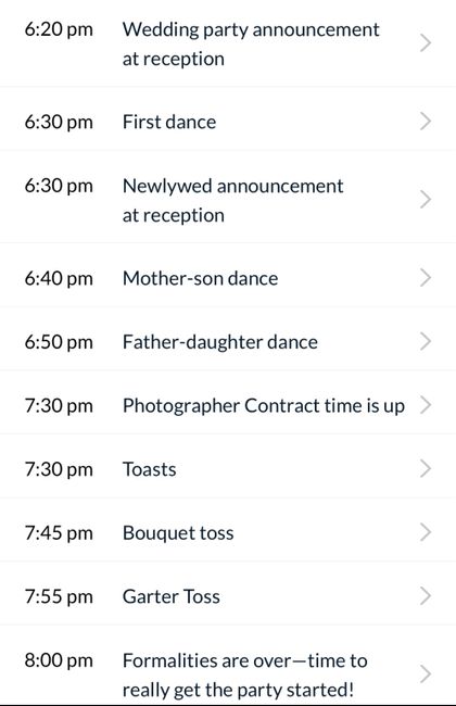 Reception timeline help 1