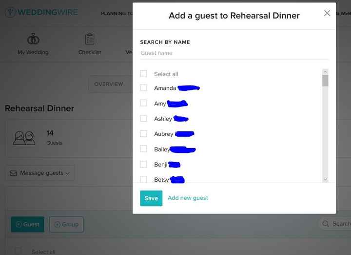 Adding Guests to rehearsal dinner after guest list has been made. - 1
