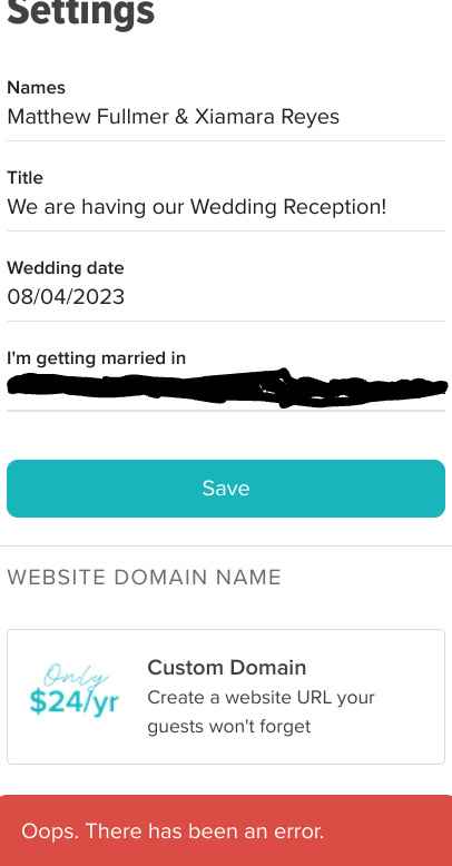 Can't update Welcome page on wedding website - 1