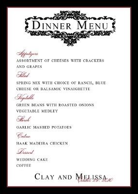 Menus For a Buffet Style Wedding? WR