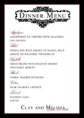 Menus For a Buffet Style Wedding? WR