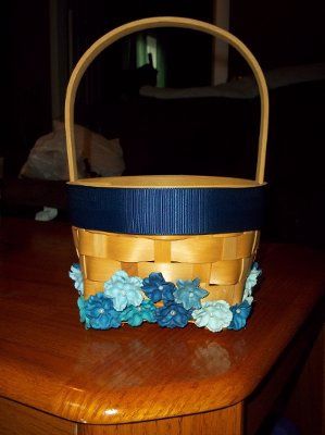 My first DIY projects - Flower Girl Basket and Ribbon Wreath..blue and silver!