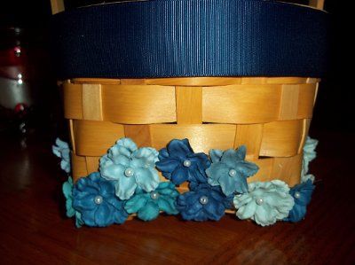My first DIY projects - Flower Girl Basket and Ribbon Wreath..blue and silver!