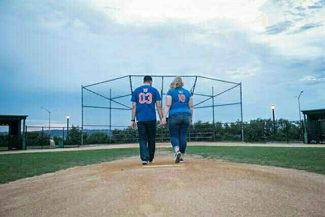 Sports-related engagement/wedding photos