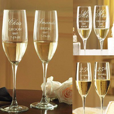 I found inexpensive champagne flutes & cake topper!