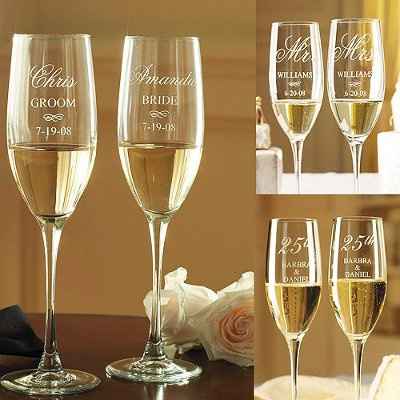 I found inexpensive champagne flutes & cake topper!