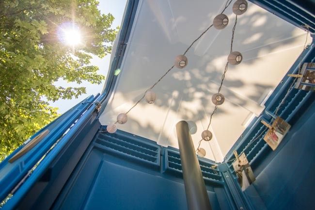 String lights in porta potty