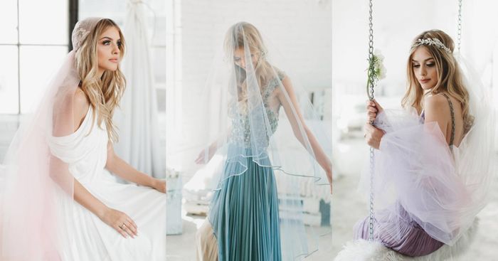 white veils with colored dresses