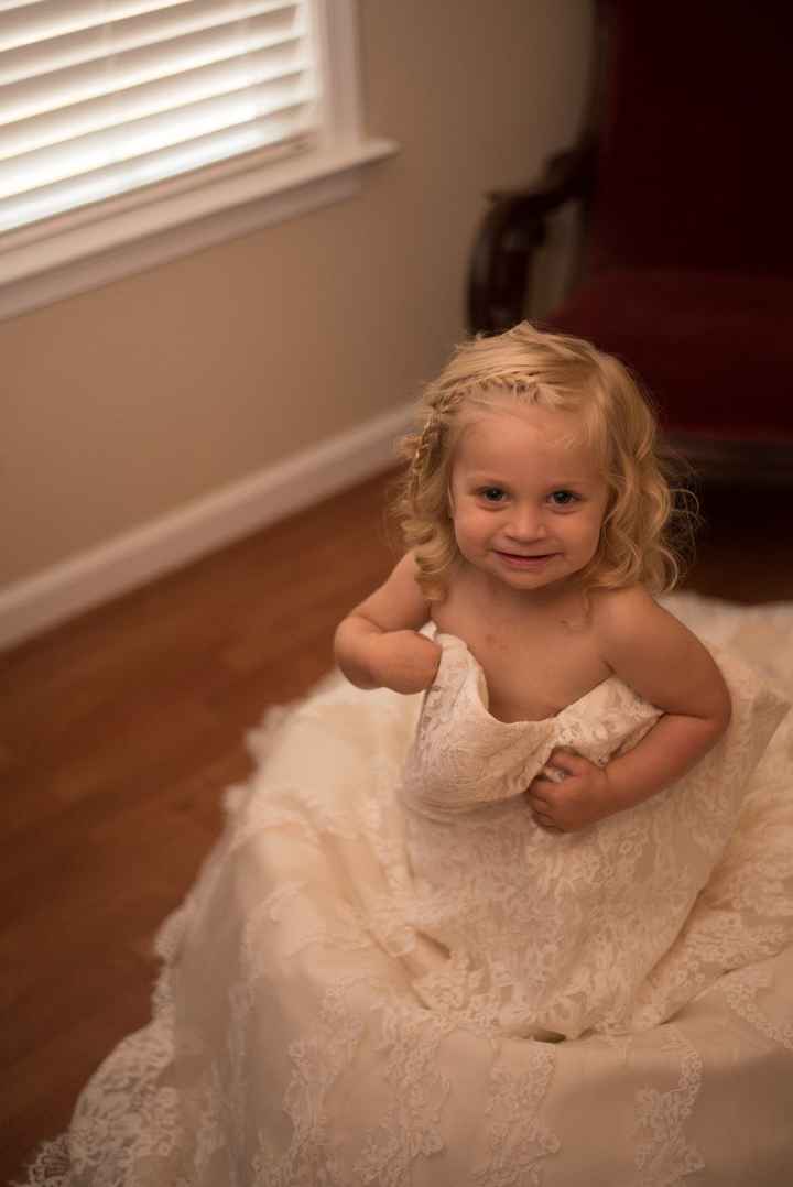 My 2 year old wearing my wedding dress