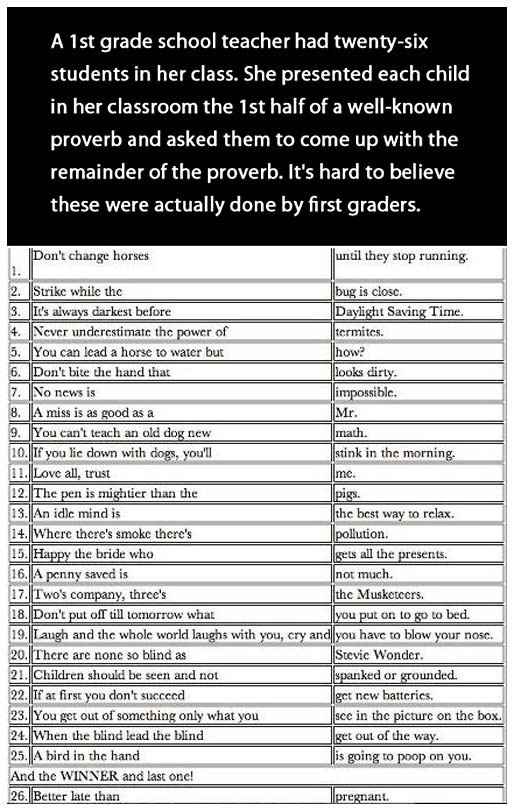 NWR: FUNNY! 1st grade proverbs