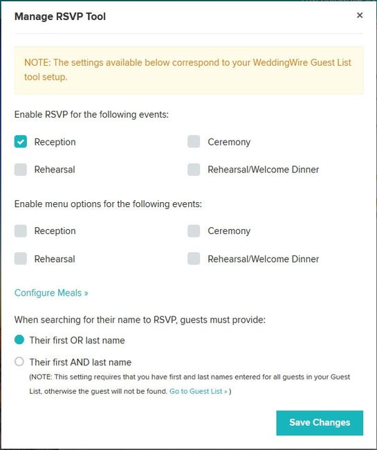Online RSVP for only Ceremony