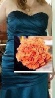 What colour roses go with David's Bridal peacock blue bridesmaid dresses?