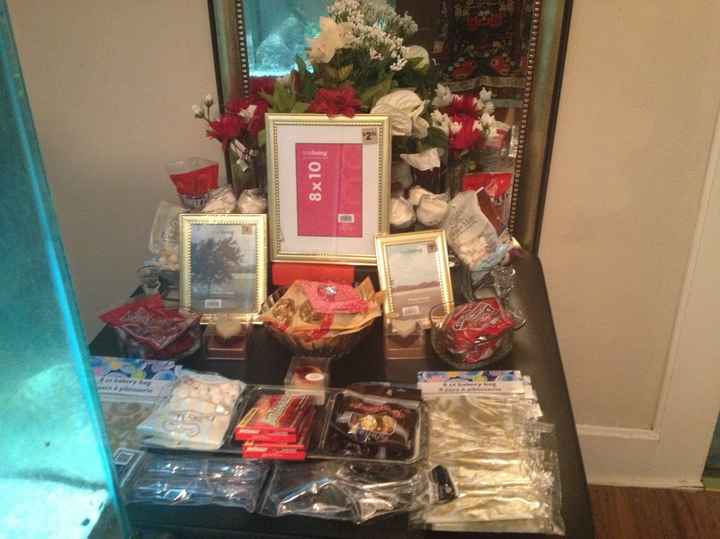 candy buffet table progress with pictures (burgundy, gold and cream)