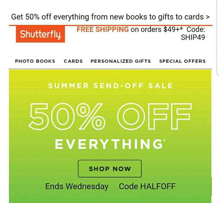 Shutterfly offering 50% off