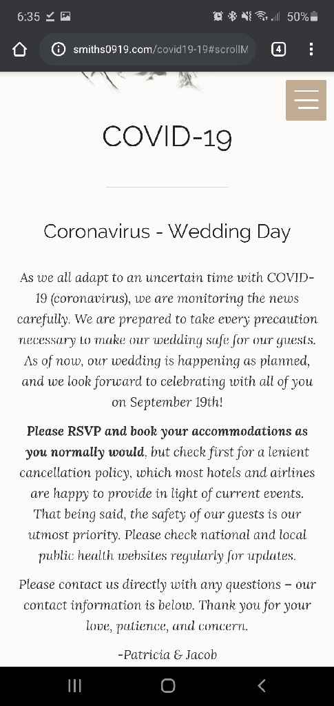 Covid details added to wedding invite - 2