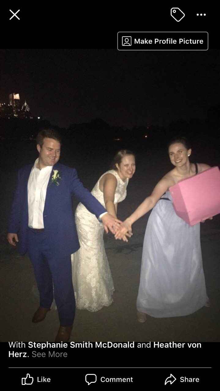 MOH, me, and husband doing a "Go Team McDonald" chant before we left