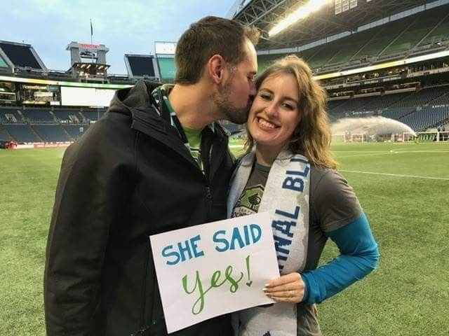 Sports-related engagement/wedding photos