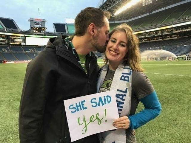 Sports-related engagement/wedding photos