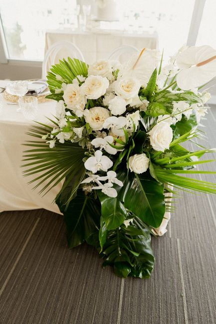 Bride & Groom Table floral cascade arrangement