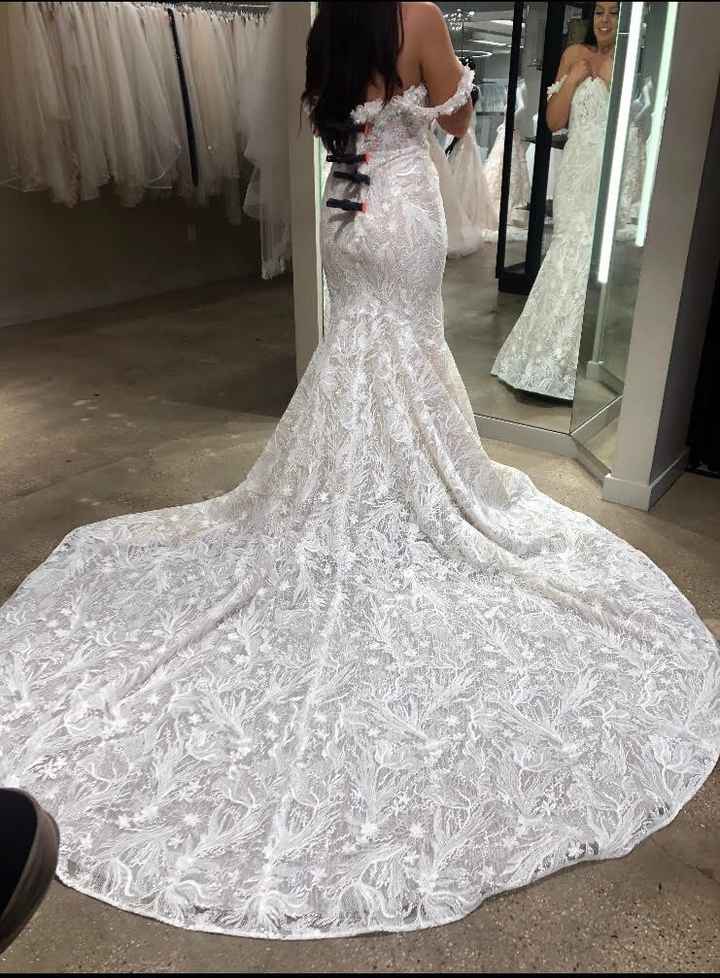 Here's mine!! fit and flare, sweetheart neckline with embroidered 3D french embroidered floral lace 