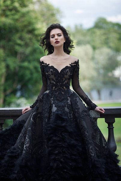 Looking For Inspiration Pics -- Black Lace Wedding Gown with Sleeves 1