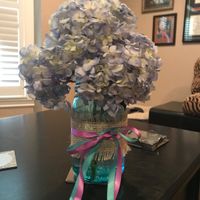 Front mason jar centerpiece with hydrangeas