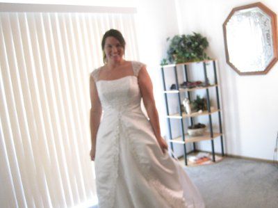 My wedding dress!  Is it better with the cap sleeves or without?