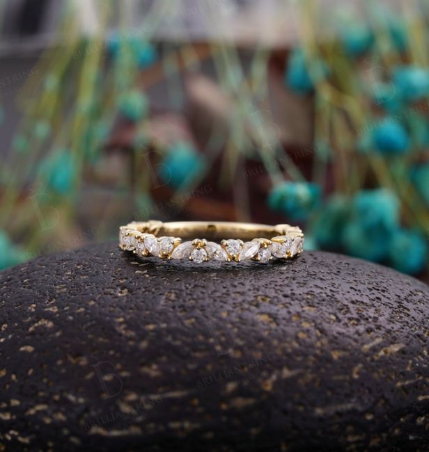 Moissanite wedding band with diamond engagement ring - 1
