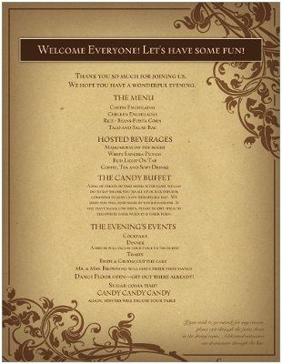 Menu Cards for a Buffet reception