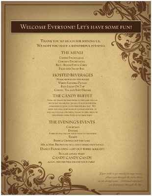 Menu Cards for a Buffet reception