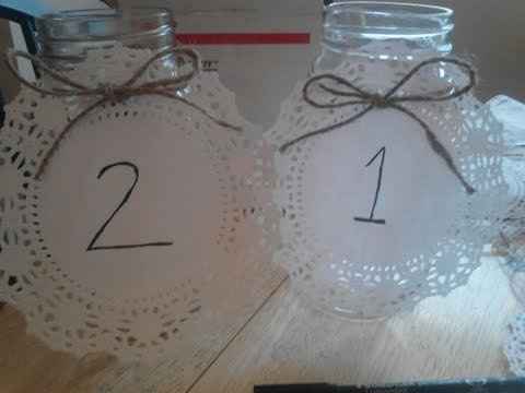 My DIY pew ends, toasting flutes, and table numbers