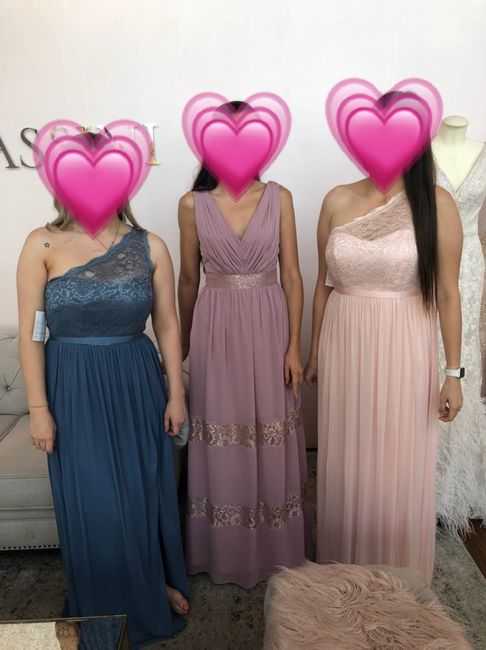 Metallic rose gold in another style dress (middle), and petal metallic (now discontinued)