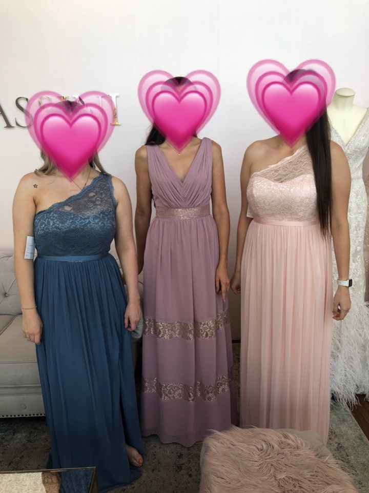 Metallic rose gold in another style dress (middle), and petal metallic (now discontinued)