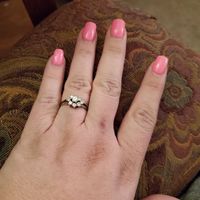 My fiance graciously agreed to let me wear my mom's wedding ring from my dad. It makes me feel like 