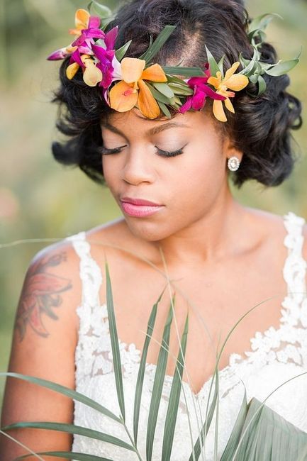 black bride wearing flower crown