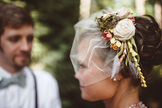 Birdcage veil and flower crown