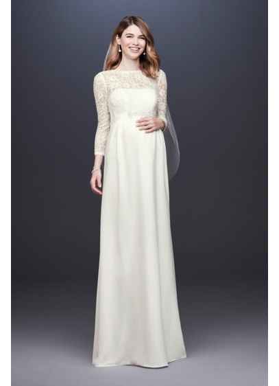 3/4 Sleeve Crepe Sheath Maternity Wedding Dress - Davids Bridal