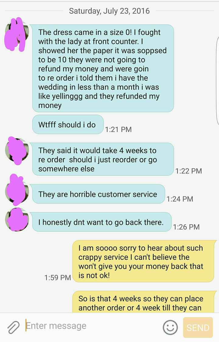 Bridesmaid dress drama update