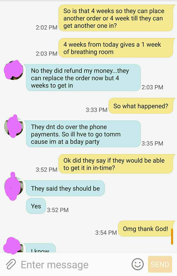 Bridesmaid dress drama update