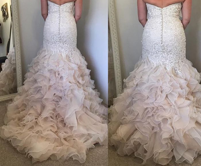 How to bustle a  wedding dress with a ruffly bottom? 1