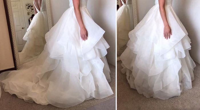 How to bustle a  wedding dress with a ruffly bottom? 2