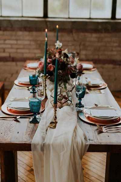 Maybe teal candles to tie it all in, but eucalyptus runners on the tables