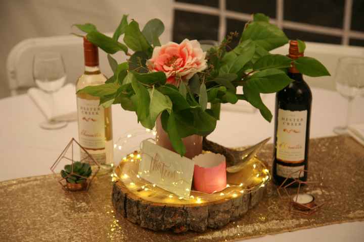 A little sparkle with succulents that we inside rose gold terrariums. They were gold but we spray pa