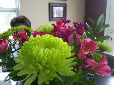 Eye makeup trial and bouquet flowers