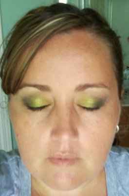 Eye makeup trial and bouquet flowers