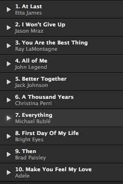 I was looking at the WW song list for most popular First Dance songs and others...
