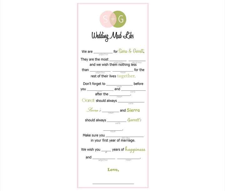 Wedding Mad Libs